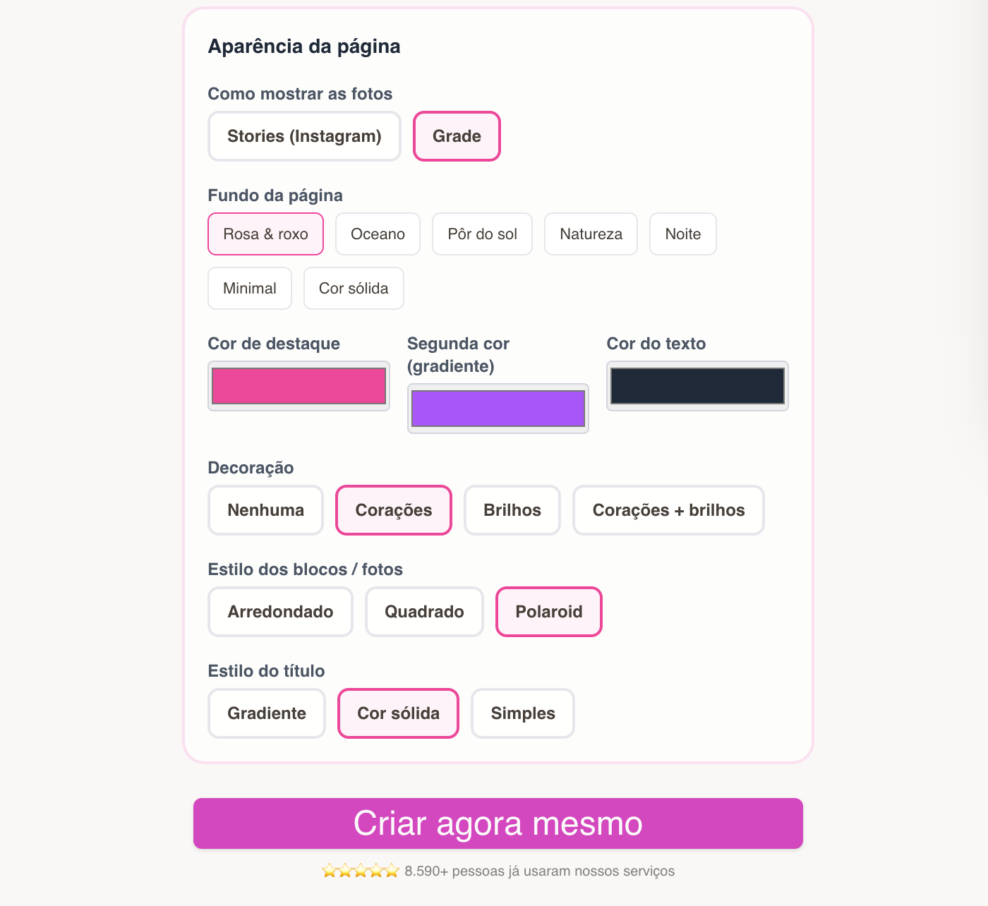 Selecione o estilo da página